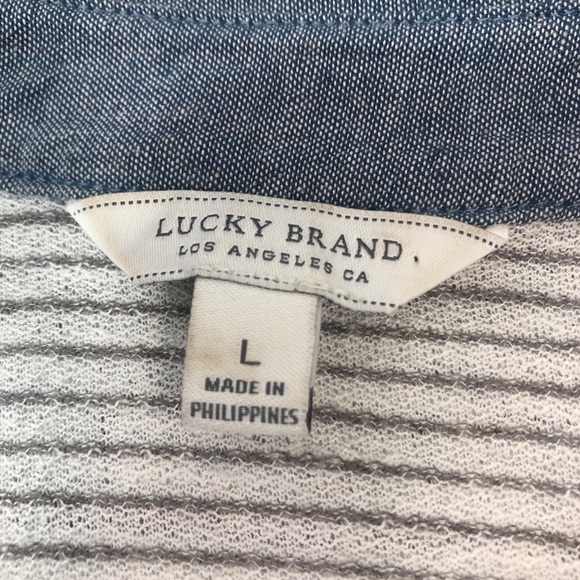 Lucky Brand Button Up Striped Chambray Collar Top Large - Picture 5 of 10